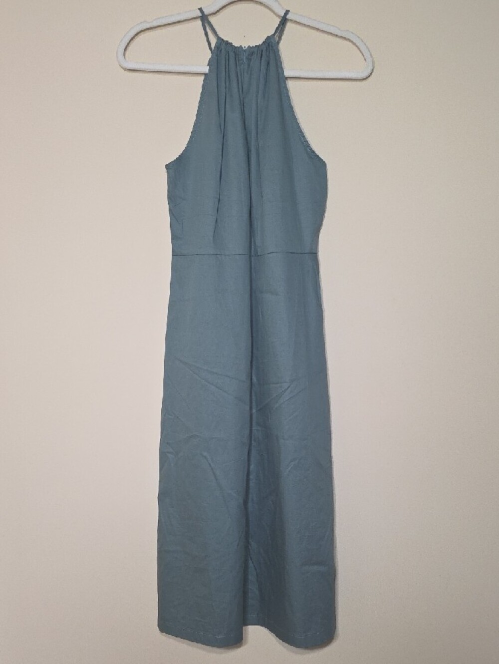 DT Editions Olive Green Halter Midi Dress Size Medium Poplin Sleeveless A-Line - Picture 4 of 4